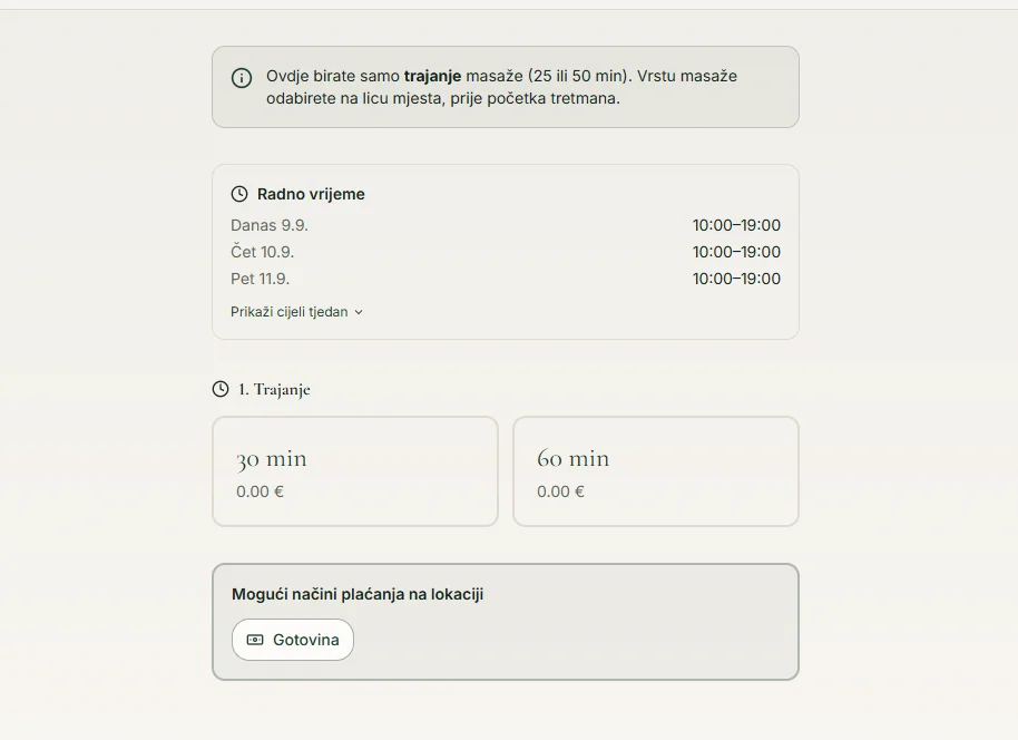 Beach Massage — Custom web aplikacije
